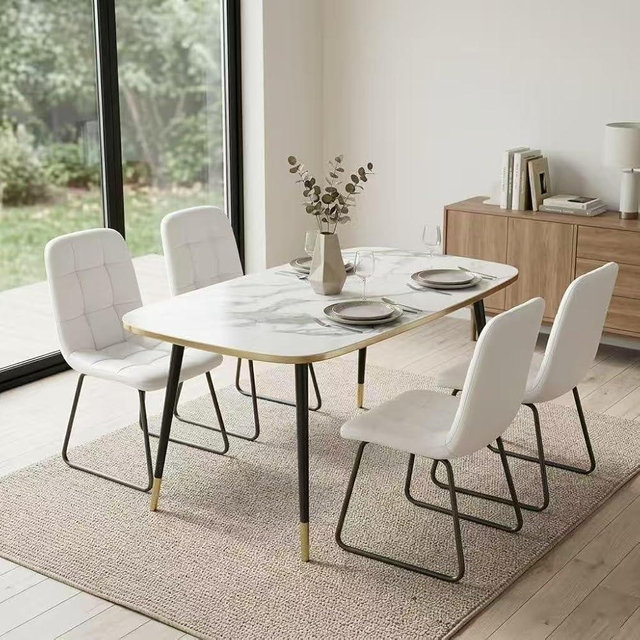 HIPIHOM 47''Dining Table Set for 4,Modern Wood Dining Table,Leather Dining Chairs 4,Table and Chairs Set of 4,Ideal for Kitchen Dining Room