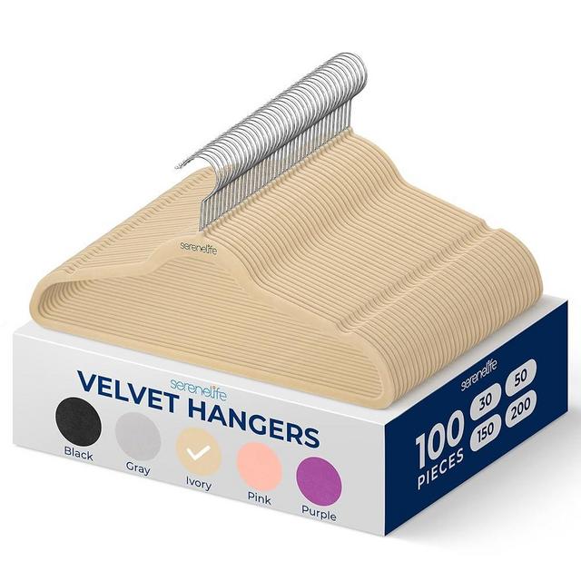 SereneLife 100 Pieces Velvet Hangers - Space Saving Heavy Duty Slim Suit Clothes Hanger Set with 360 Degree Swivel Metal Hook, Can Hold Up to 10 Lbs. for Coats, Jackets, Pants & Dress (Ivory)