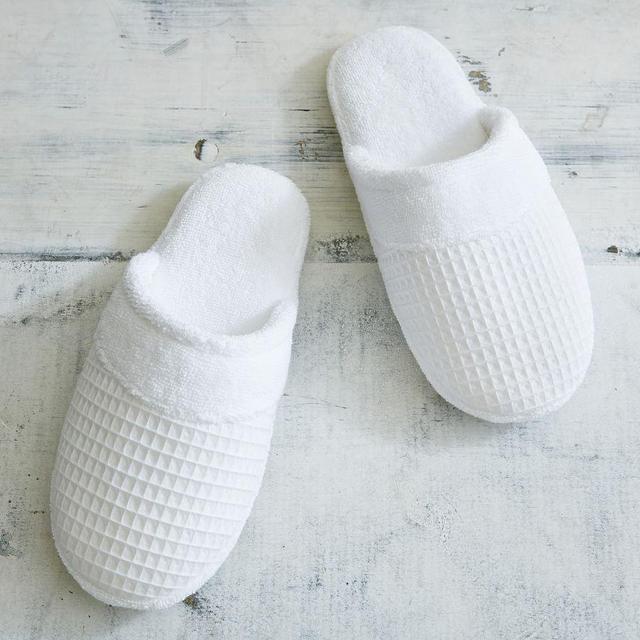 Waffle Weave Resort Slippers, Medium, White