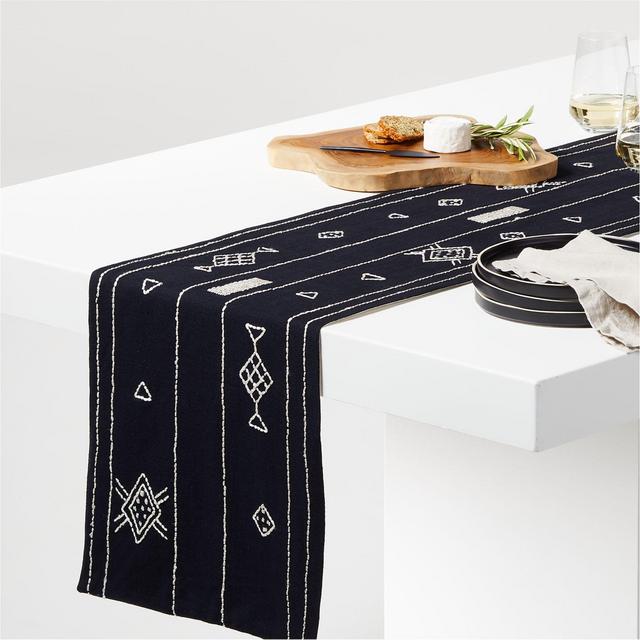 Marasusa 90" Embroidered Black-and-White Table Runner