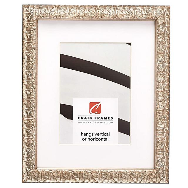 Craig Frames Versailles, 11 x 14 Inch Picture Frame Matted to Display an 8 x 10 Inch Photo, Silver