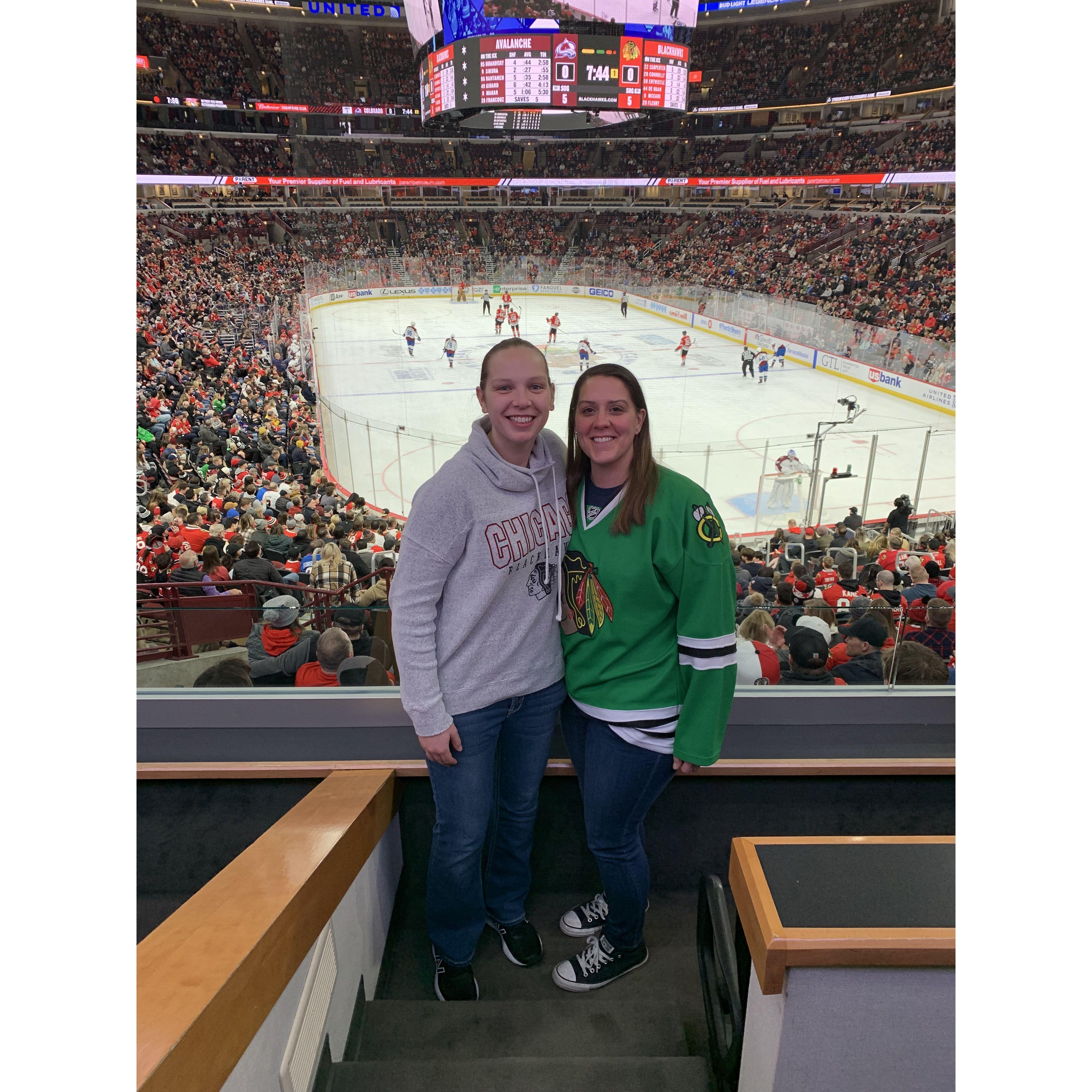 Enjoying the view in the suites at the Blackhawks game