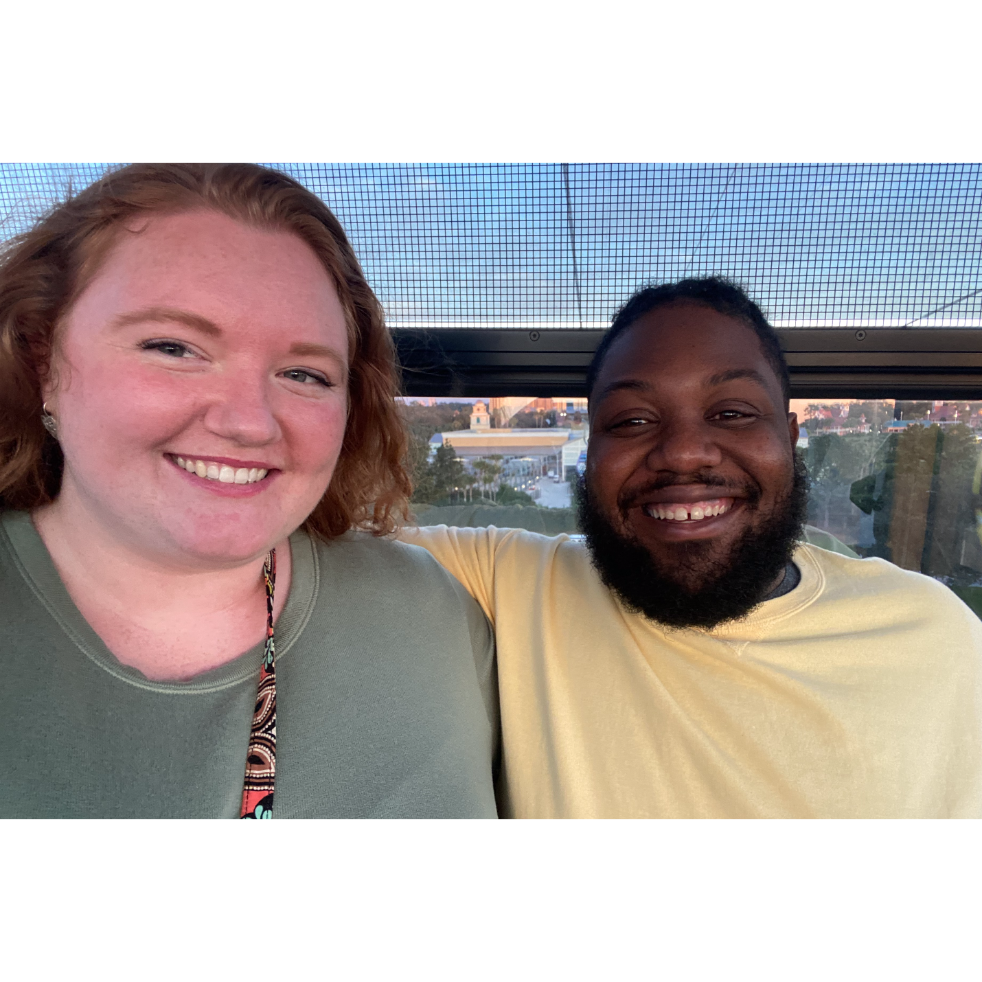 Taken moments before he proposed, on the skyway tram at Disney