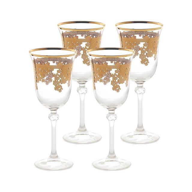 Lorren Home Trends Embellished 24K Gold Crystal Red Wine Goblets - Set of 4