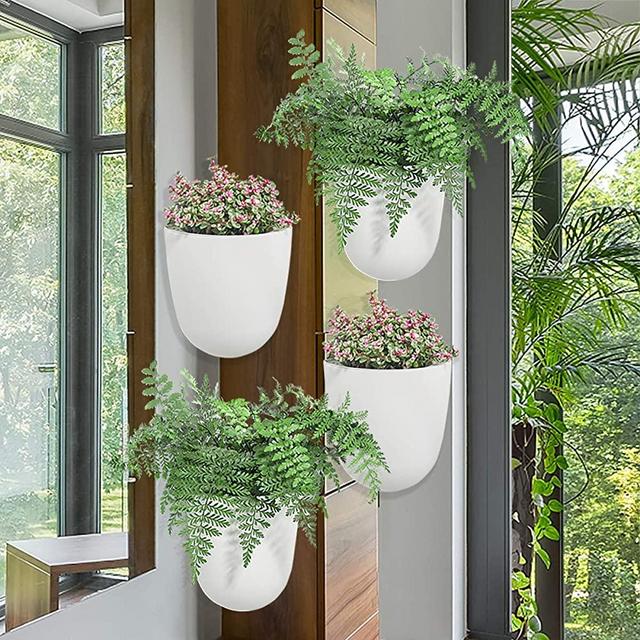 Sungmor Corner Planter Wall Mounted Plant Pots - Self Watering Vertical Hanging Planters - 4PC White Pack - Right Angle Flower Pots Plant Containers - Great Home Office Kitchen Wall Corner Decor Pots