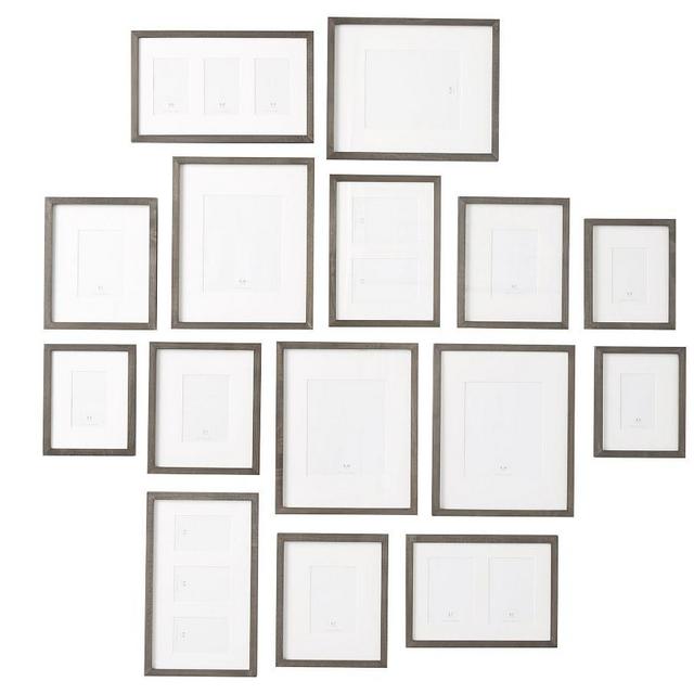 Wood Gallery in a Box Frames, Graywash - Set of 15