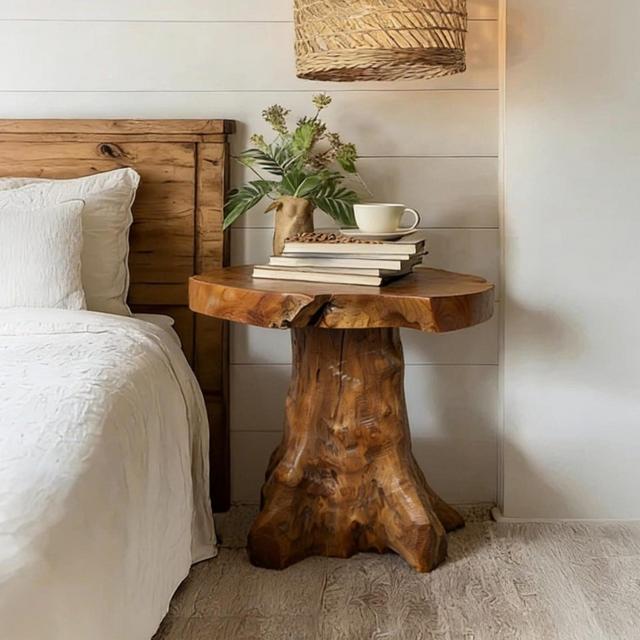Handcrafted Teak Root Side Table: Rustic Live Edge Accent Table, Holiday Decor Gifts