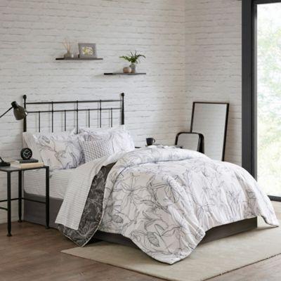Madison Park Essentials Lilia 9-Piece Queen Comforter Set in White/Charcoal