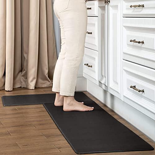 Anti-Fatigue Kitchen Mat & Rug - Set of 2 Cushioned Non-Slip Waterproof Kitchen Floor Mats, Great for Use in Front of Sink, PVC, Memory Foam. Comfort Decor. Runner Rugs for Home, Office, Laundry Room