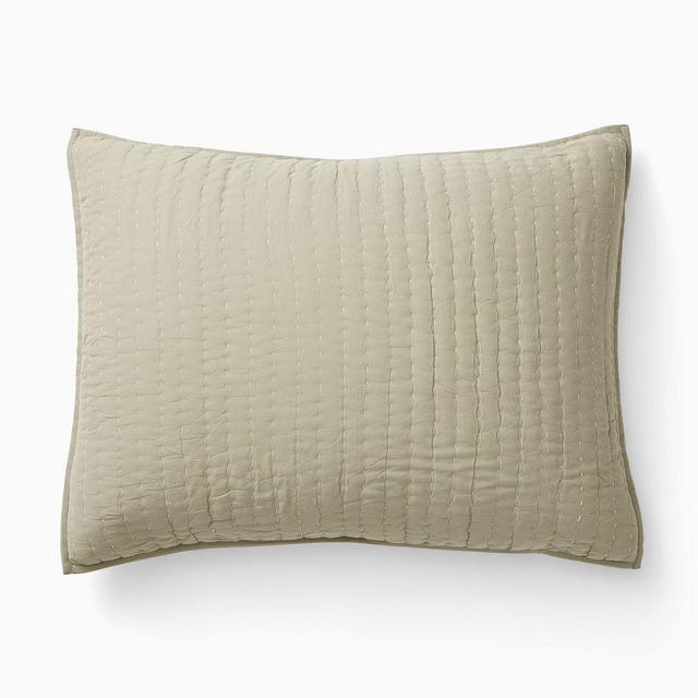 Cotton Solid Pick Stitch King Sham, Celadon