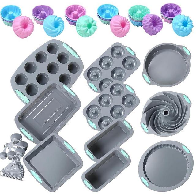 Tongjude 51 Piece Silicone Bakeware Set, Non-Stick Kitchen Oven Baking Pans, Silicone Cake Molds with Muffin Pan, Cookies Baking Sheet, Cake Pan, Donut Pan and Loaf Pan