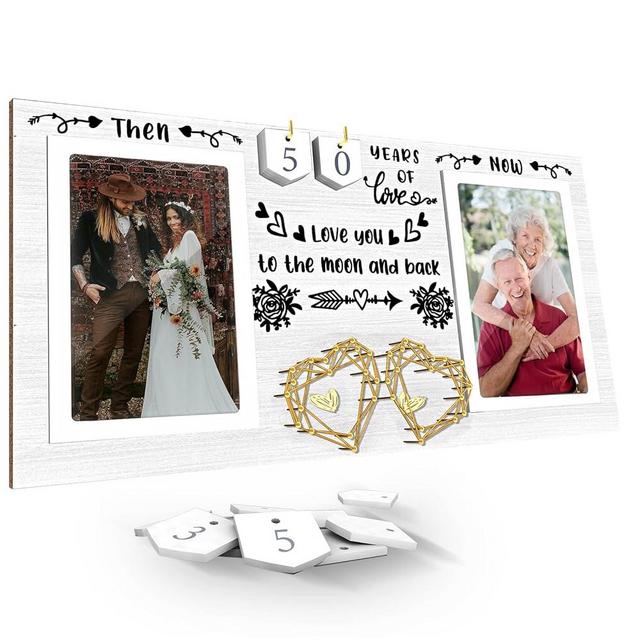 ZCPTZ Then & Now Anniversary Picture Frame for Couple - 1-99 Years Wedding Picture Frame,Valentine's Day Gift for Couples Wooden Photo Frame Holds Two 4x6 Photos-White