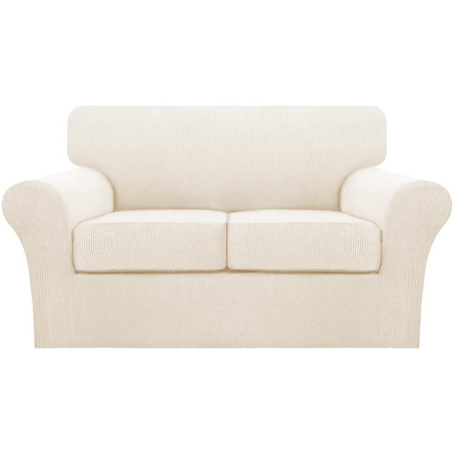 Turquoize 3 Piece Sofa Covers for 2 Cushion Couch Sofa Slipcover Soft Couch Cover for Dogs-Washable Sofa Furniture Cover with 2 Individual Cushion Covers, Thick Jacquard Fabric (Loveseat, Cream)