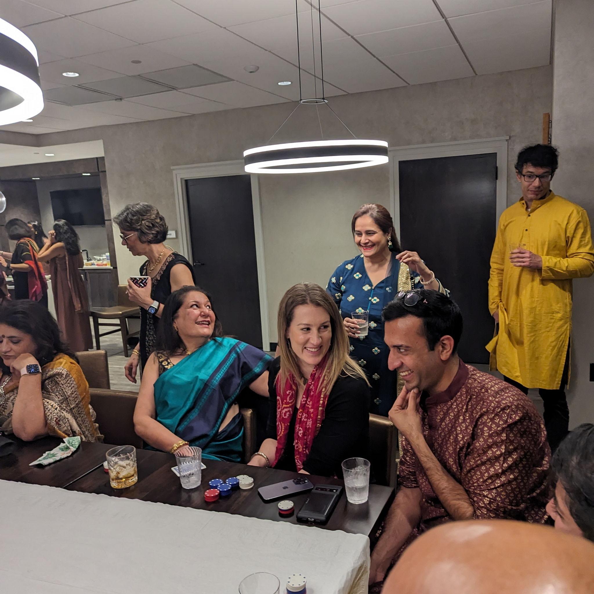 Andrea's first Diwali party with the Kumars - she was impressively good at cards.