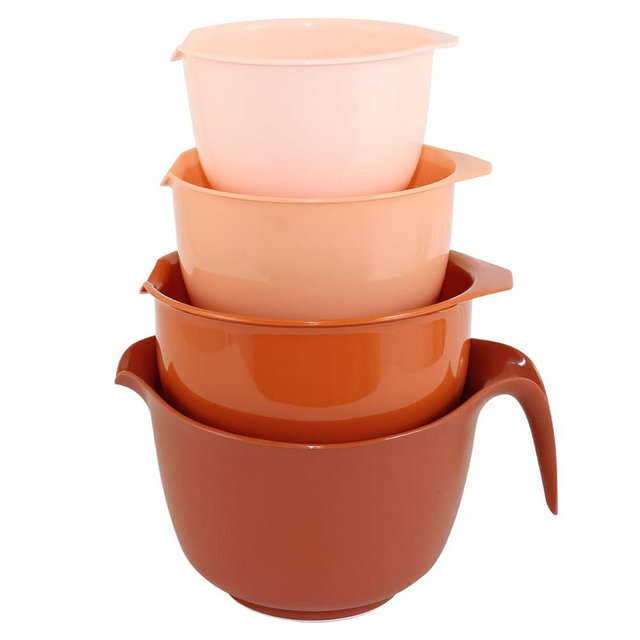 Glad Mixing Bowls with Pour Spout, Set of 4 - Nesting Plastic Bowls (1.2qt, 1.9qt, 2.8qt, and 3qt with Handle) - Non Slip Base, Dishwasher Safe Kitchen Cooking and Baking Supplies, Rust