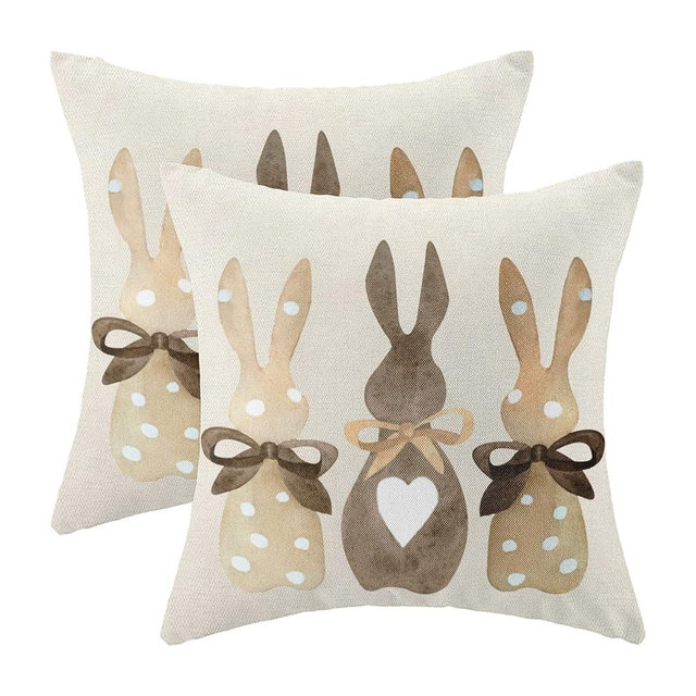 CXMEIFLY Easter Pillow Covers 18 x 18 Inch Set of 2 for Vintage Polka Dot Love Heart Bunny Decor Throw Pillows Spring Bow Rabbit Outdoor Farmhouse Decorative Cushion Cases for Couch Bed Decoration