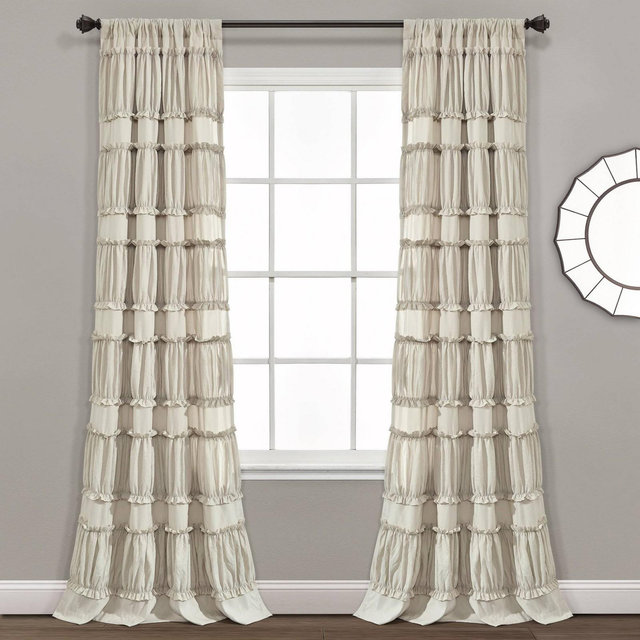 Set of 2 Nova Ruffle Light Filtering Curtain Panels Beige - Lush Décor