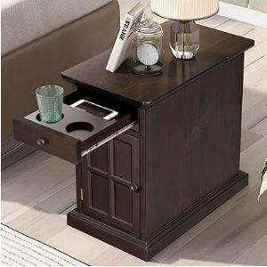Traditional Wood End Table with Charging Station, Modern Vintage Sofa Chair Side Table Nightstand with Storage & Drawer for Living Room Bedroom, No Assembly, Antique Espresso