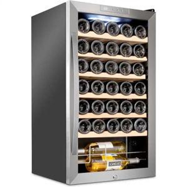 Schmecke - 34 Bottle Compressor Wine Refrigerator, Freestanding Wine Cooler with Lock - Stainless Steel
