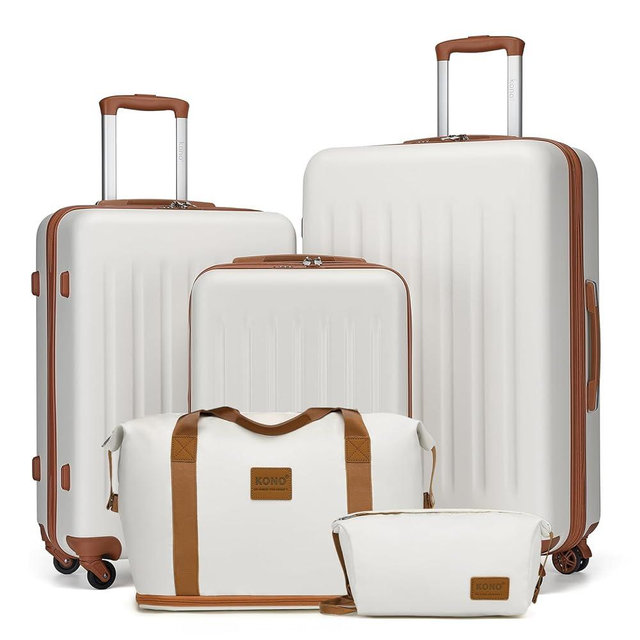Kono Luggage Sets 5 Piece Suitcases with Wheels, Suitcase Set ABS Hard Case Luggage with Spinner Wheels Durable Travel (Cream White, 5 Piece Set)