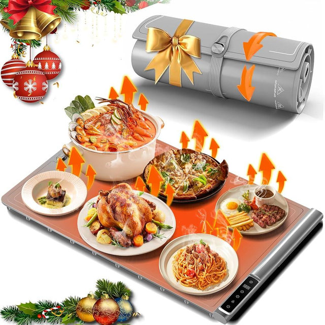 Food Warming Mat | Max Temp 248℉,Electric Warming Tray with Timer and 8-Level Adjustable,Fast Full-Surface Heating Mat for Food with Child Lock,Roll-Up & Portable Silicone Food Warmer for Buffet Party