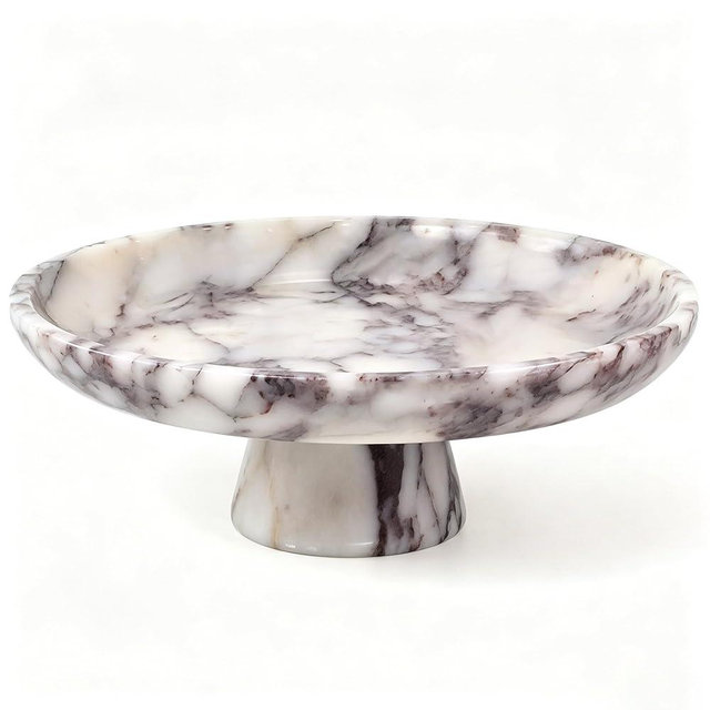 YMXYJM Natural Marble Pedestal Fruit Bowl, Large Decorative Bowl for Kitchen Counter/Living Room/Dining Table/Entryway,Calacatta Viola Purple