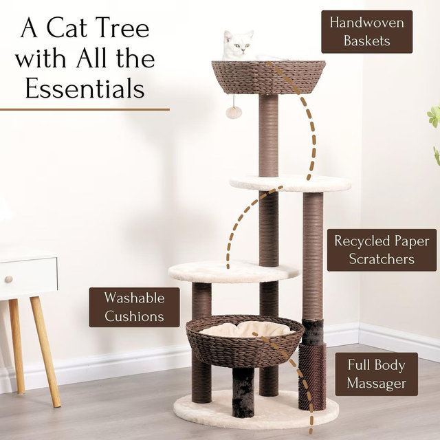 Petpals 48-in 5-Level Large Cat Tree with Scratching Posts, Brown