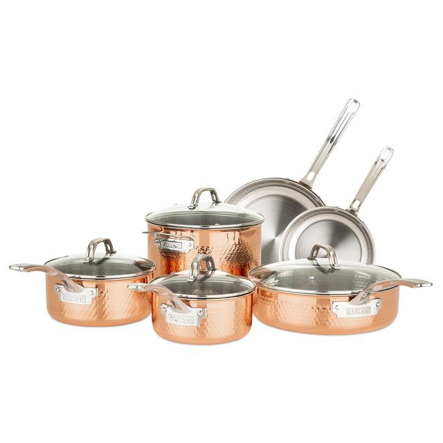 Viking Copper Clad 3-Ply 10-Piece Hammered Cookware Set