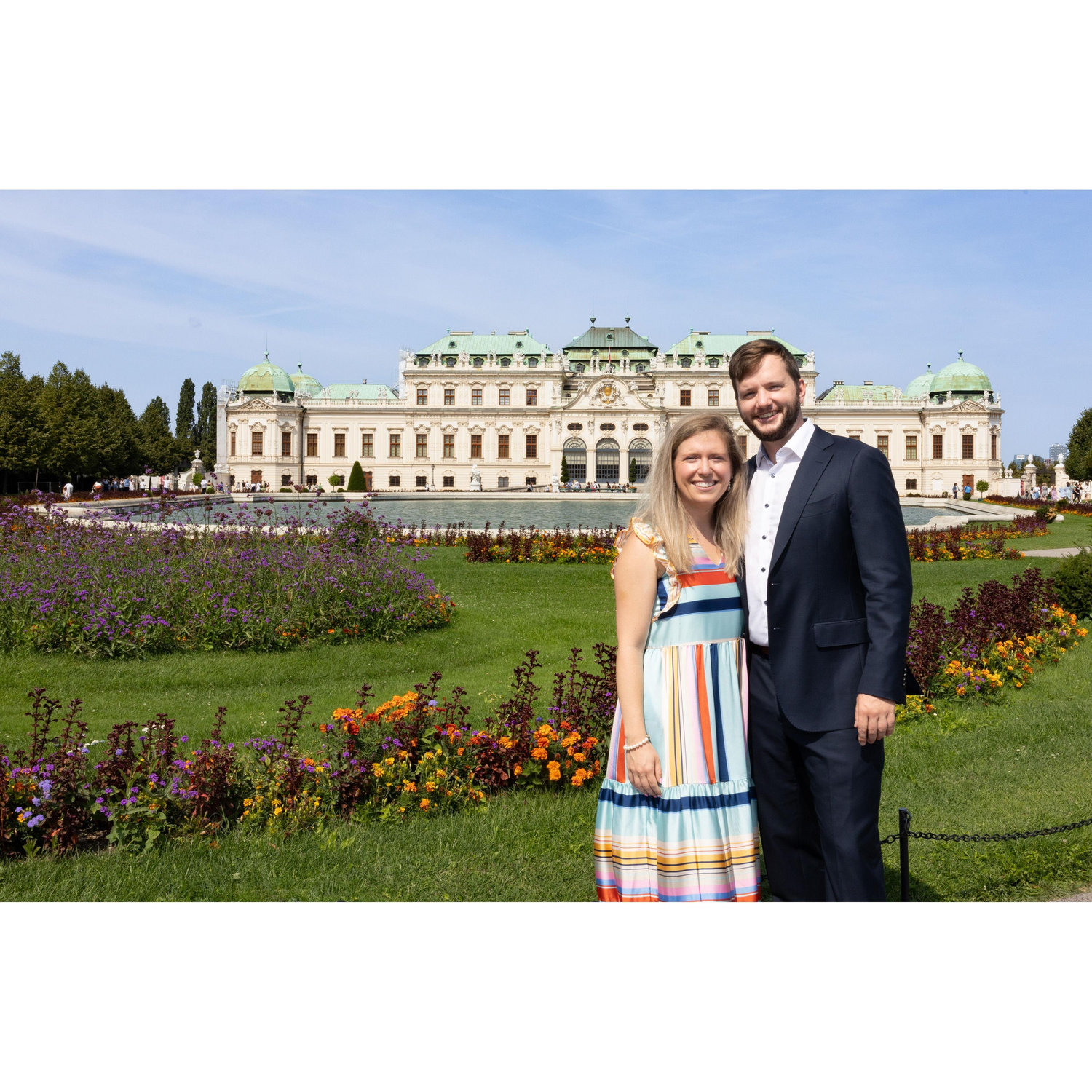 In front of the Belvedere Palace in Vienna, where Connor proposed at the annual Christmas market.