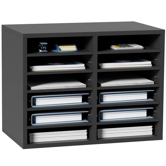 VEVOR Literature Organizers, 12 Compartments Office Mailbox with Adjustable Shelves, Wood Literature Sorter 20.4x12x16.1 inches for Office, Home, Classroom, Mailrooms Organization, EPA Certified Grey