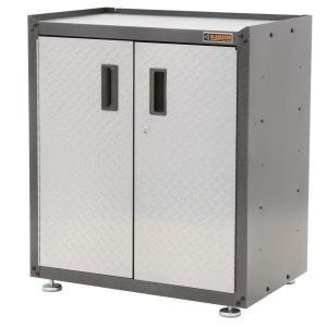 Steel 2-Door Freestanding Garage Cabinet in Silver Tread 31 in. H x 28 in. W x 18 in. D