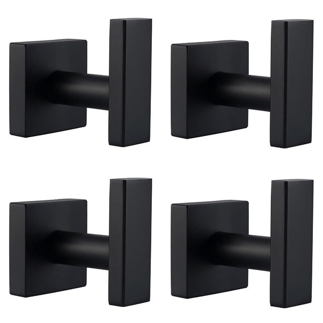 Angle Simple Matte Black Towel Hooks, SUS 304 Stainless Steel Bathroom Wall Hooks for Towel, Robe Coat Holder, 4 Pack