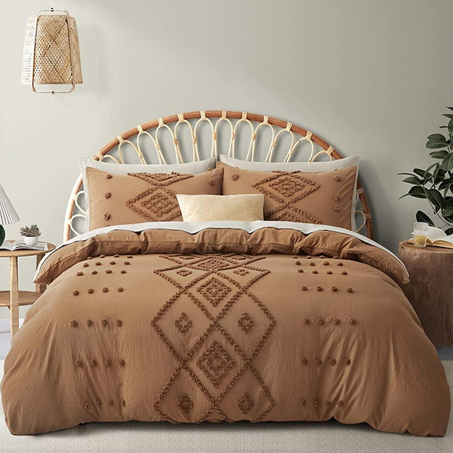 Oli Anderson Tufted Duvet Cover, Soft and Lightweight Duvet Covers Set for All Seasons, 3 Pieces Boho Embroidery Shabby Chic Bedding Set (Pumpkin, Queen, 90"×90")