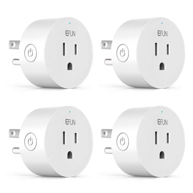 EFUN SH330W 4Piece Mini Smart Outlet, No Hub Required, Overload Protection, Fire Retardant Material, Space Saving, Works with Alexa and Google Assistant, 4 Pack, 4 Piece