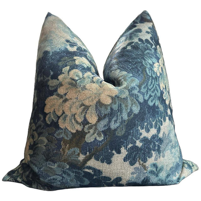 Nola Pillow Cover, Blue, Cream, Green, Pillow Cover, Trees, Bohemian Eclectic, Linen, Beautiful Pattern, Soft, Natural Texture, Vintage