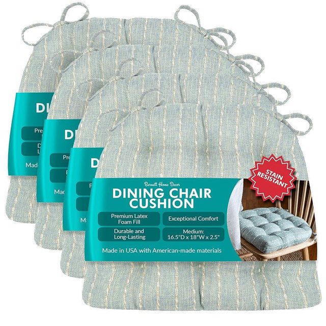 Barnett Home Decor Dining Chair Cushions, 16.5 x 18 Inches, Pack of 4 – Avante Spa Aqua – Performance Fabric, Lock-Stitched, Premium Latex Foam Fill, Last Longer, Reversible Cushions, Made in USA