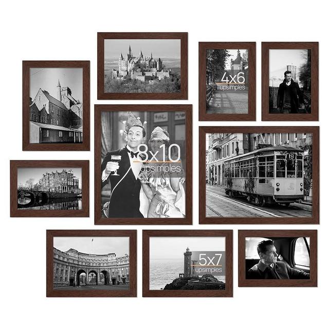 upsimples 10 Pack Picture Frames Collage Wall Decor, Gallery Wall Frame Set for Wall Mounting or Tabletop Display, Multi Sizes Including 8x10, 5x7, 4x6 Family Photo Frames, Brown
