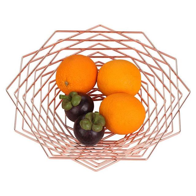 Buruis Large Sturdy Fruit Bowl, Metal Creative Flower Pattern Fruit Basket, Modern Table Centerpiece Holder Stand for Fruit, Vegetable, Candy, Snack, Bread, Kitchen Counter Home Decoration (Rose Gold)