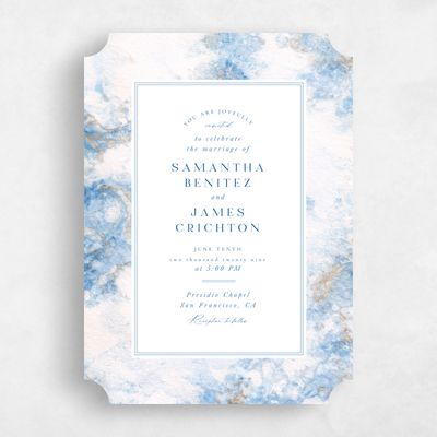 Blue Ticket Wedding Invitation - Carrara Portrait