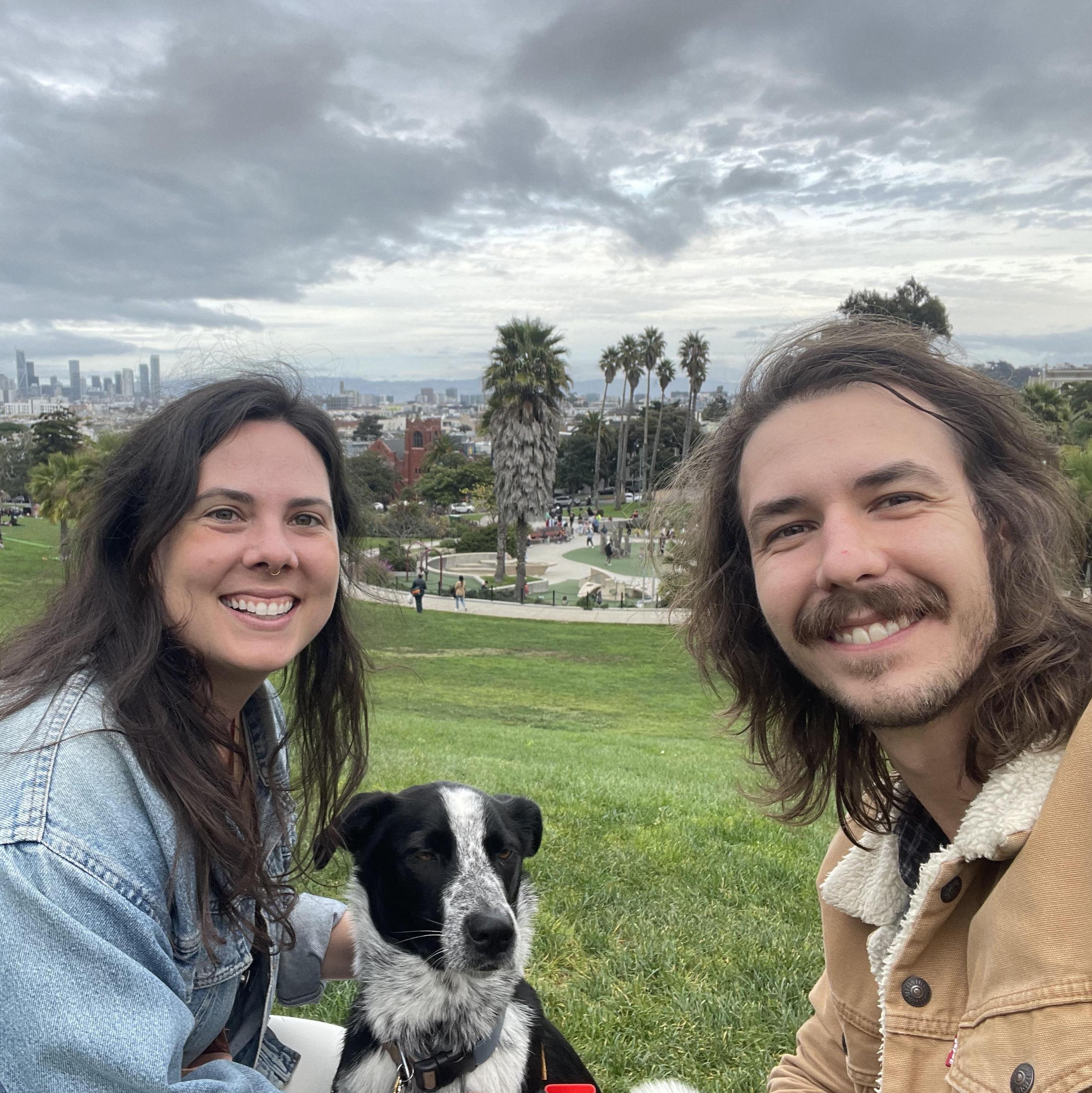 Blue wonders why he can't be off leash at Dolores Park