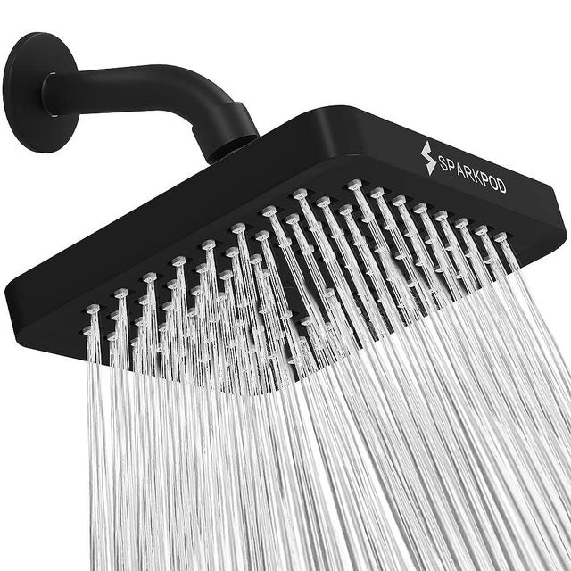 SparkPod Shower Head - High Pressure Rain - Luxury Modern Look - Tool-less 1-Min Install - The Perfect Adjustable Replacement For Your Bathroom Shower Heads (6" Square, Midnight Black Matte)