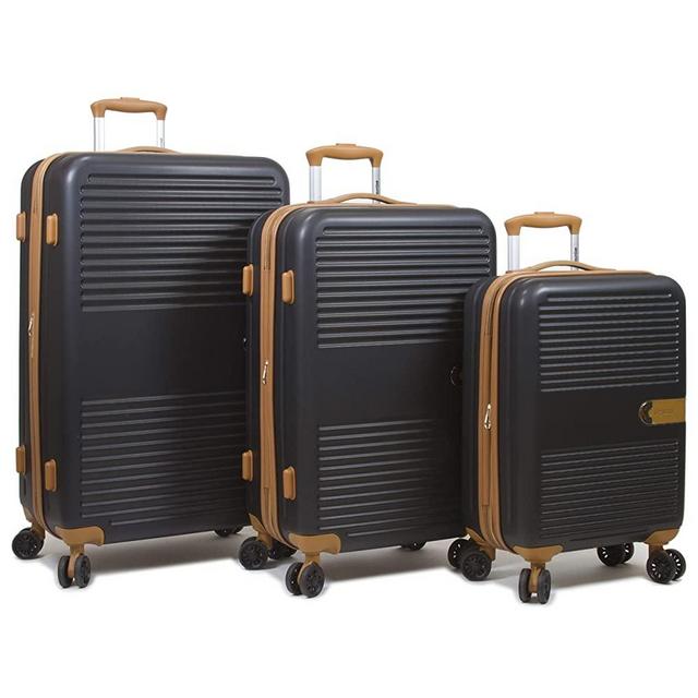 Dejuno Garland Hardside 3-Piece Spinner Luggage Set With USB Port, Black
