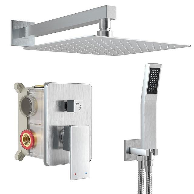 HomGoo Brushed Nickel Shower System, Shower Faucet Set with 10 inch Shower Head and HandHeld, Wall Mounted Bathroom Shower Head Set,Shower Faucet Rough-in Valve and Trim Kit,Brushed Nickel