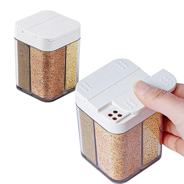 2 Pack 4 in 1 Plastic Salt and Pepper Shaker- 8 Grids Empty Spice Dispenser with Adjustable Holes Transparent Travel Seasoning Cans Condiment Jars for Home Restaurant Kitchen Cooking Steak BBQ
