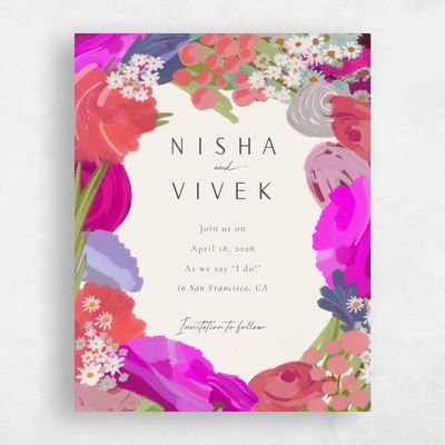 Fuchsia, Pink Wedding Save the Date - Chesley Portrait