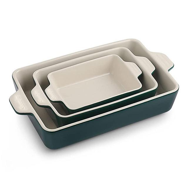 SWEEJAR Ceramic Bakeware Set, Rectangular Baking Dish Lasagna Pans for Cooking, Kitchen, Cake Dinner, Banquet and Daily Use, 11.8 x 7.8 x 2.75 Inches of Baking Pans (Jade)