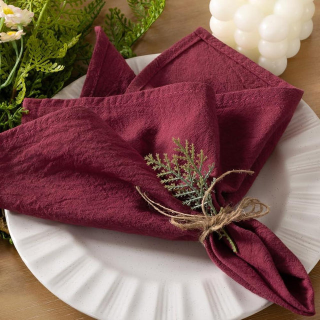 Socomi Cloth Napkins Burgundy Christmas Washable Reusable Bulk Linen Cotton Napkins Set of 6 17"x17" for Wedding Party Bridal Baby Shower Birthday Dining Table Decorations
