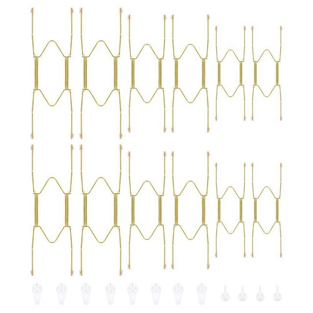 Bilillo 12-Piece Stainless Steel Wall Plate Hangers, 6/8/10Inch Invisible Decorative Wire Plate Holders, Gold
