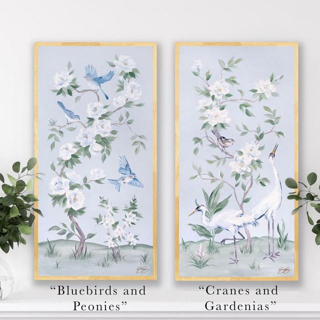Bluebirds And Peonies, A Light Blue Chinoiserie Fine Art Print, prints sold separately