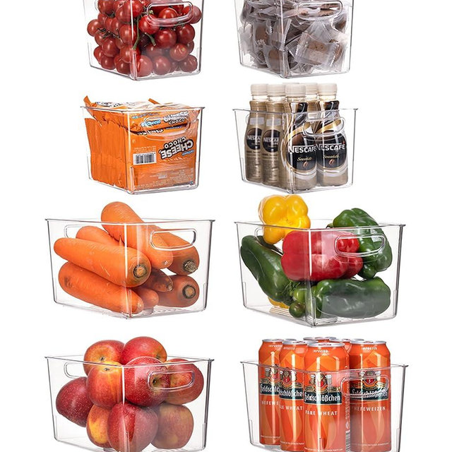 Set Of 8 Clear Pantry Organizer Bins Refrigerator Organizer Bins,Plastic Stackable Fridge Organizer Clear Storage Bins For Organizing Kitchen,Cabinet And Countertops,BPA Free(4 Small & 4 Large)